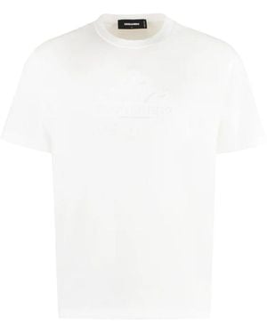 DSquared² Cotton T-Shirt With Ribbed Trim And Signature Logo - White