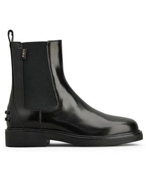 Tod's Leather Ankle Boot With Elastic Side Panels - Black