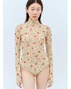 Prada Printed Stretch Tulle Bodysuit - Natural