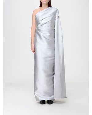 Solace London One-Shoulder Long Satin Gown With Draped Waist - White