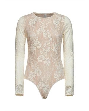Zimmermann Cream Stretch Lace Long-Sleeved Bodysuit - White