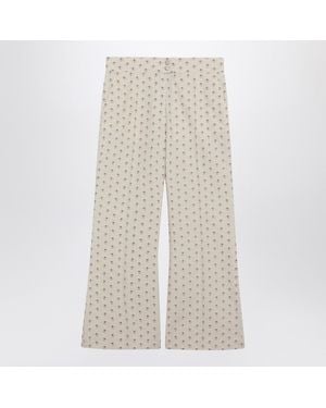 Valentino Ivory Pants With Floral Pattern - Natural