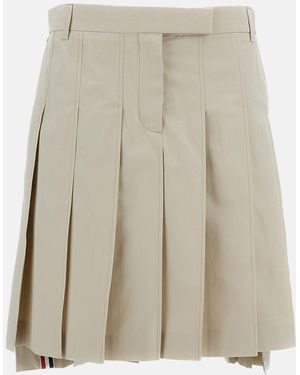 Thom Browne Cotton Pleated Skirt - Natural