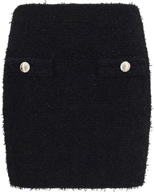 Balmain Tweed Mini Skirt With Logo Buttons - Black