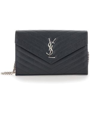 Saint Laurent Crossbody Bag With Chain Strap And Cassandre Plaque On The Front - Gray