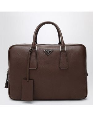 Prada Burnt Leather Work Bag - Brown