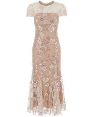 Self-Portrait Long Dress With All-Over Sequins - Natural
