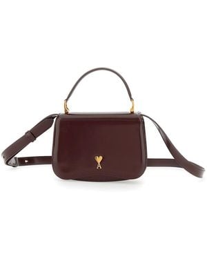 Ami Paris Bordeaux Handbag With Adc Patch On The Front And Adjustable And Removable Shoulder Strap - Brown