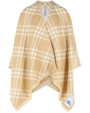 Burberry 'Check Tribar' Wool And Silk Cape - Natural