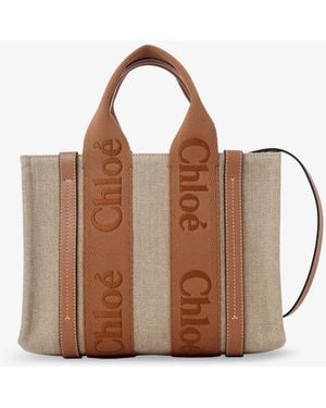 Chloé Woody Linen And Leather Tote Bag - Brown