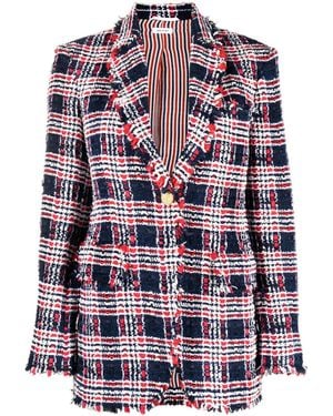 Thom Browne Frayed Single-Breasted Tweed Blazer - Red