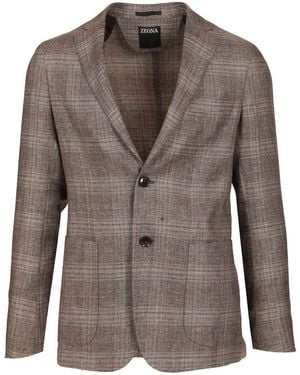 ZEGNA Linen And Wool Jacket - Brown