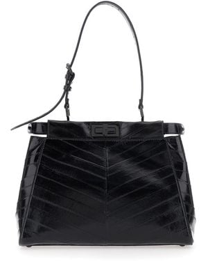 Fendi 'My Pekaboo Medium' Handbag With Turn-Lock Closure - Black