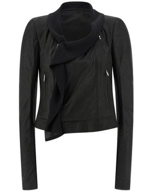 Rick Owens Scarf Biker Cropped Leather Jacket - Black