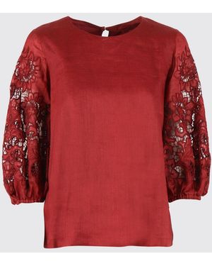 Max Mara Ramie Blouse With Macrame Inserts - Red