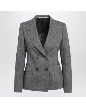 Tagliatore Double-Breasted Herringbone Wool And Cashmere Jacket - Gray