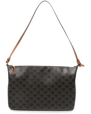 Celine Duo Triomphe Canvas Zipped Shoulder Bag - Black