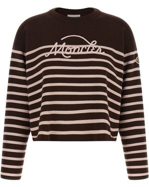 Moncler Striped Sweater With Embroidery - Black