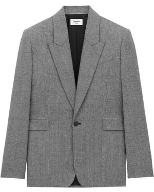 Saint Laurent Prince Of Wales Wool Flannel Jacket - Gray