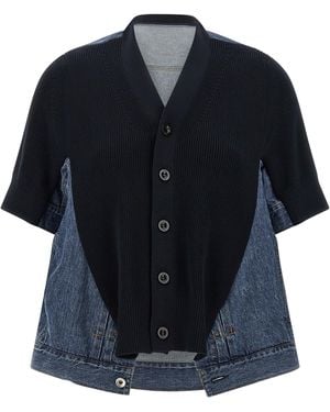 Sacai 'Denim X Knit' Cardigan - Blue
