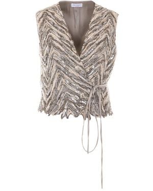 Brunello Cucinelli Dazzling Chevron Embroidery Gilet - Natural