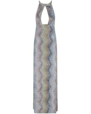 Missoni Long Lamé Dress With Sequins And Cutouts - White
