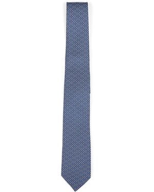 Ferragamo Marine Gancini Silk Twill Zelig Tie - Blue