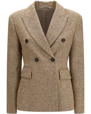 Brunello Cucinelli Virgin Wool Donegal Jacket Olio - Natural