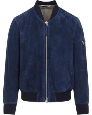 Tom Ford Soft Suede Bomber - Blue