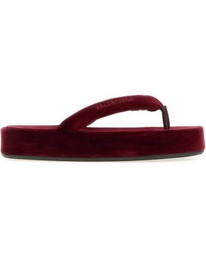 Balenciaga Tiziano Velvet Jet Lag Thong Slippers - Red