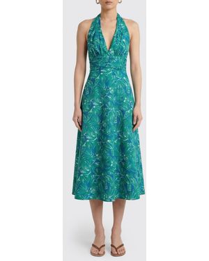 Max Mara Printed Cotton Midi Dress - Blue