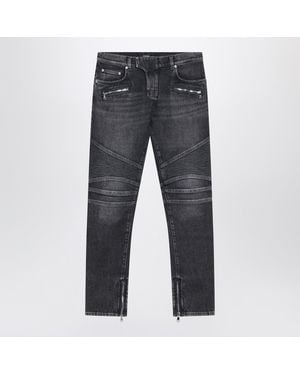 Balmain Washed Slim Biker Jeans - Gray
