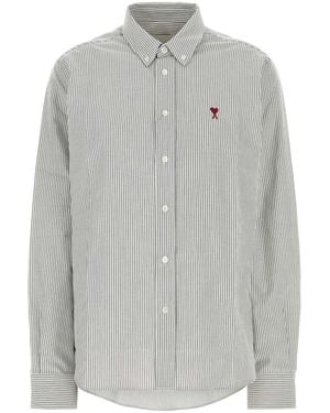 Ami Paris Embroidered Oxford Shirt - Gray