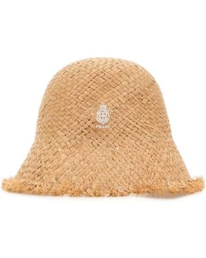 Prada Raffia Baseball Cap With Calf Skin Details - Natural