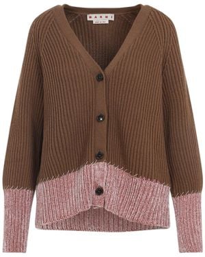 Marni V Neck Bicolor Cardigan - Brown