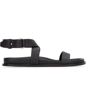 【TOTEME】Tストラップ サンダル ブラック グレインレザー T-Lock grained-leather top handle black – TOTEME