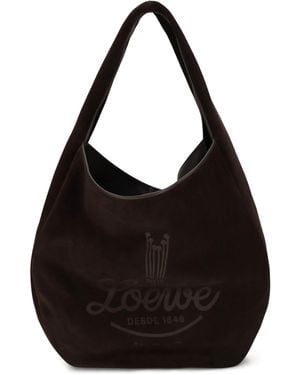 Loewe Roomy Suede Calfskin Hobo Shoulder Bag - Black