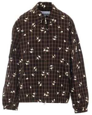 Ganni Printed Check Bomber - Black