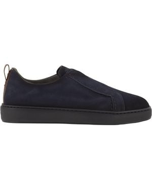 Santoni Soft Leather Slip-On Sneakers - Black
