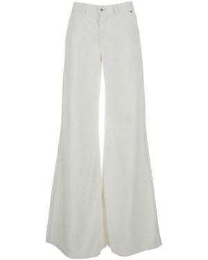 Blumarine Flared Jeans With Wide Leg And Logo Embroidery On The Back - White
