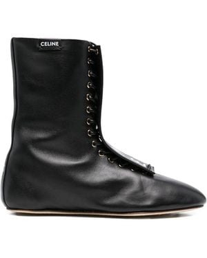 Celine Leather Lace-Up Boots - Black