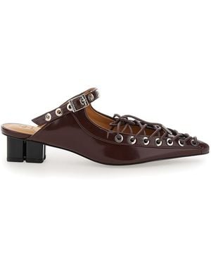 Ganni Sandals With Pointed Toe Design And All-Over Laces - Brown