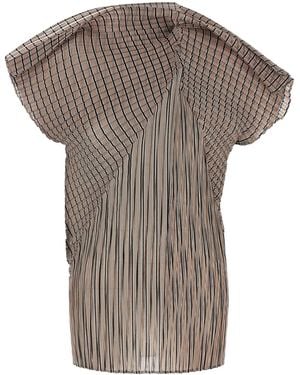 Issey Miyake Generic Stripes (Machine Pleats) Tops - Brown