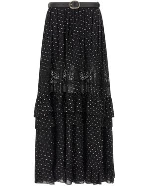 Self-Portrait And Chiffon Lace Maxi' Skirt - Black