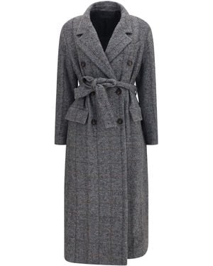 Brunello Cucinelli Long Alpaca-Blend Coat With Belt - Gray