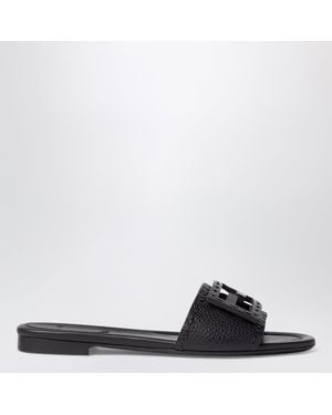 Fendi Leather Baguette Slides - Black