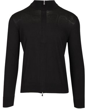 Tagliatore Cotton And Silk High Neck Zip Sweater - Black