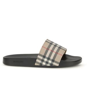 Burberry Check Slides - White