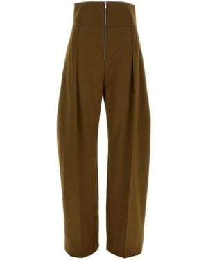 Ferragamo Salvatore Mud Wool Blend Pant - Green
