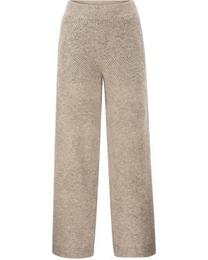 Brunello Cucinelli Open-Knit Pants With Sequins - Natural